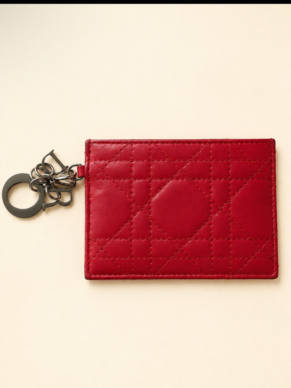 CHRISTIAN DIOR Red CANNAGE Slim CARD CASE EUC